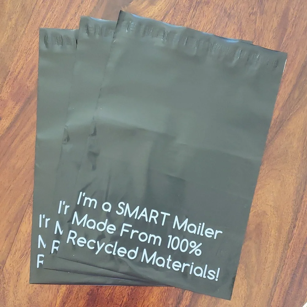 Recycled Polymailer Shipping Bundle | Eco Mailers + Green Stickers • 50 Pieces